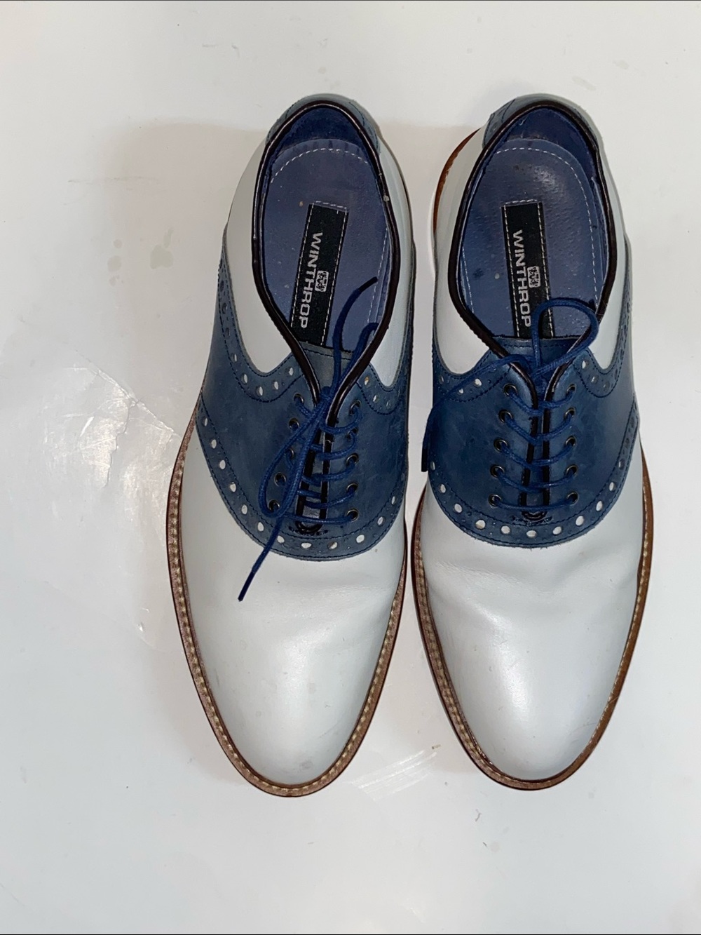 Winthrop 104120 Phillips Two-Tone White and Navy Derby Shoes Size 8